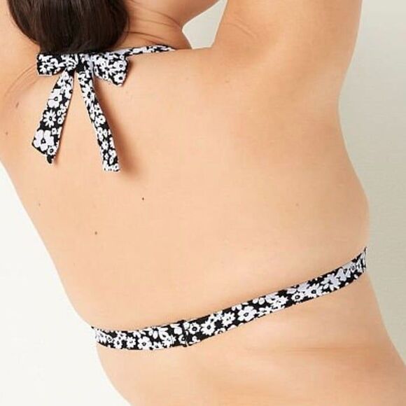 Pink Victoria's Secret NWT Sz XL  Black White Push Up Triangle Bikini Swim Top - Picture 2 of 11